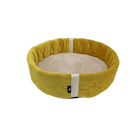 Lammfellbett Rund Samt curry/leinen ca. 45cm Durchmesser