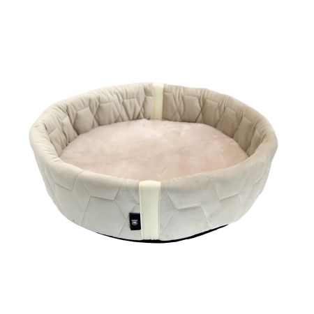 Lammfellbett Rund Samt beige/leinen ca. 45cm Durchmesser
