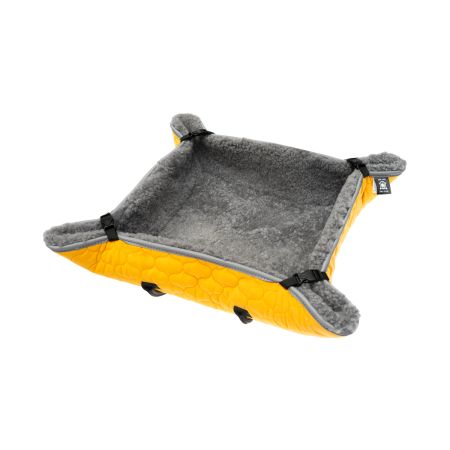 Lammfell-Kuschelbett für Hunde & Katzen Samt orange/grau  60x60cm