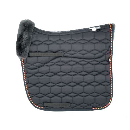 Lammfell Schabracke Dressur Gr.L schwarz Kordel schwarz/rot/gold