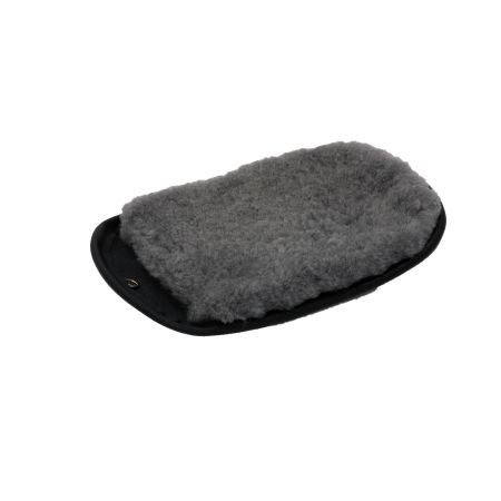 Lammfell-Polierhandschuh mit Lederrückseite – Schwarz/Grau