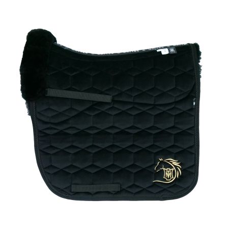 Lammfell Schabracke Dressur Gr. L Lab-34 Samt schwarz mit Gold Stick