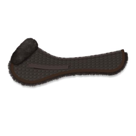 Lammfell Sattelkissen Springen M, braun – mit Rand vorne, Fell im Sitzbereich